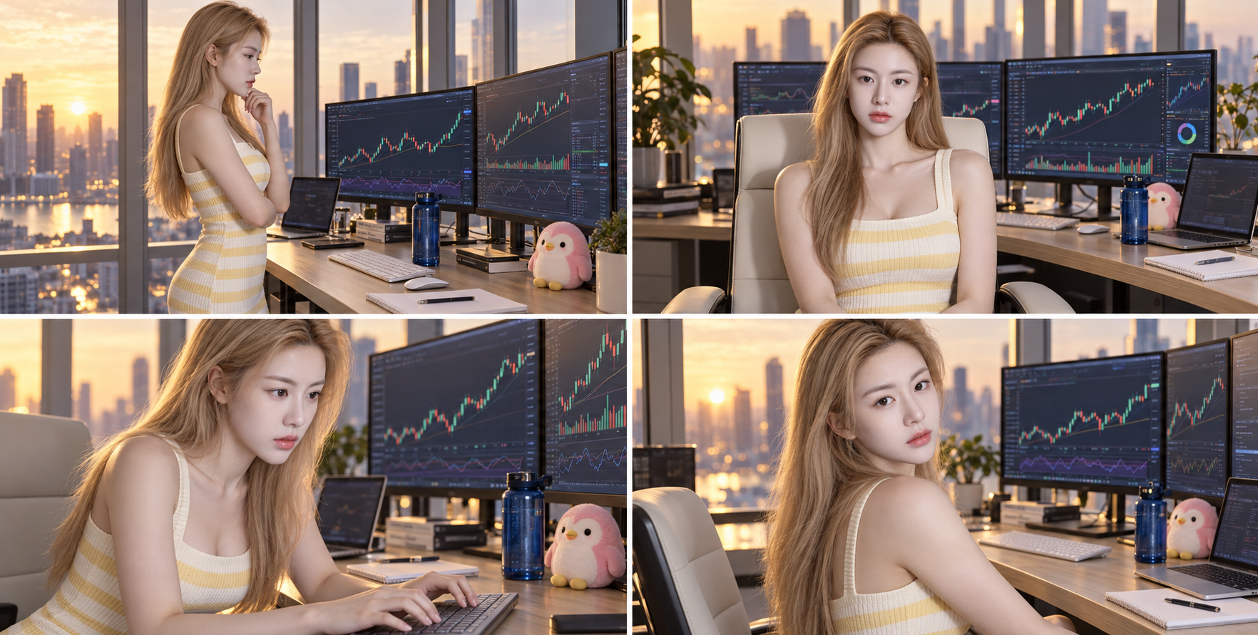 A Day in the Life of an Urban Female Trader Under Golden Sunset