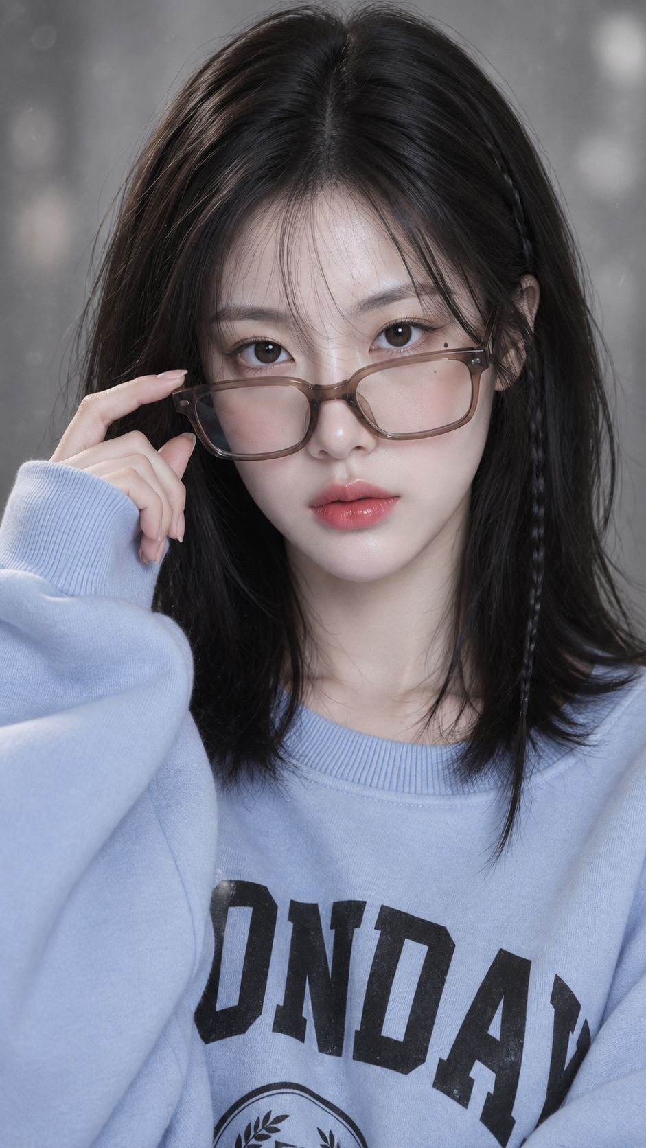 琥珀色の眼鏡をかけたアジア人女性のファッションポートレート