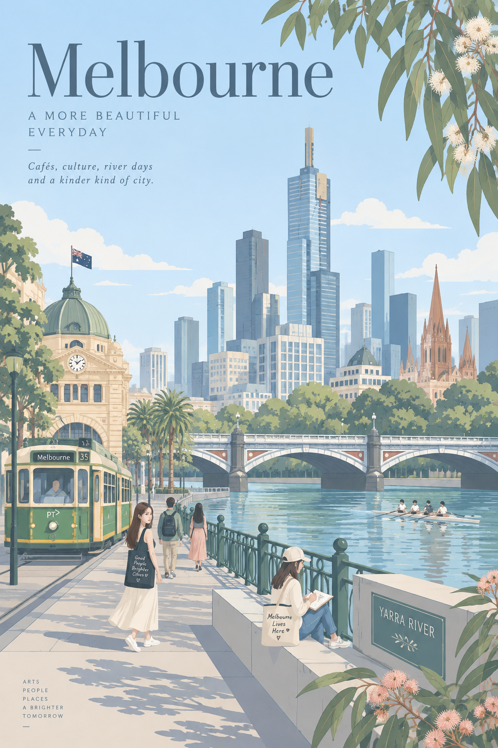 Modèle d'affiche de voyage urbain minimaliste, frais et élégant