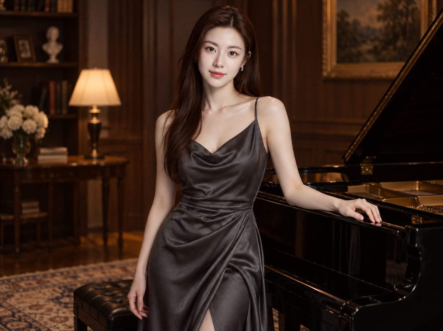 Timeless Indoor Fashion Portrait by the Piano