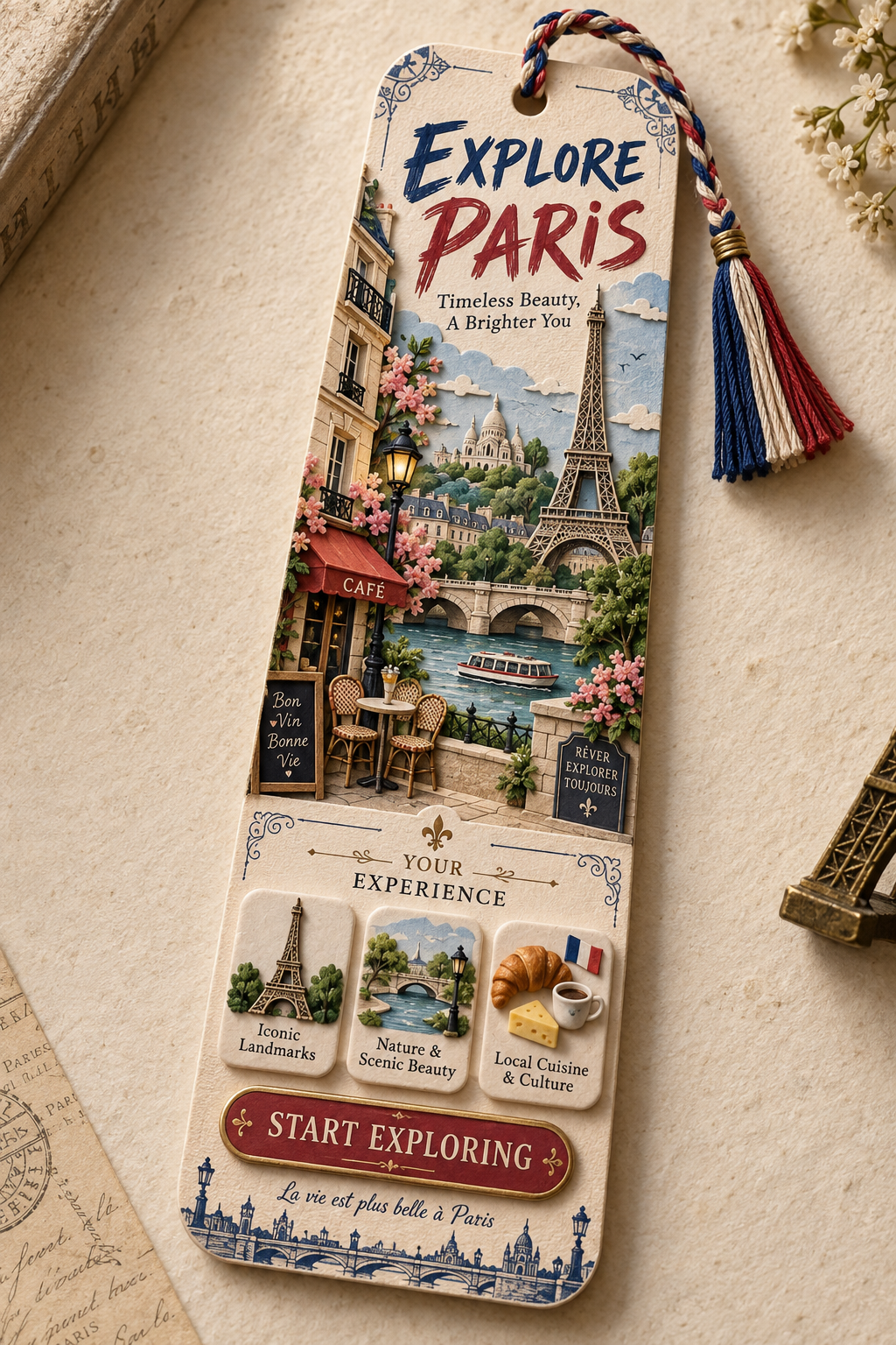 Marque-pages de voyage en argile et sculpture papier 3D haut de gamme de Paris