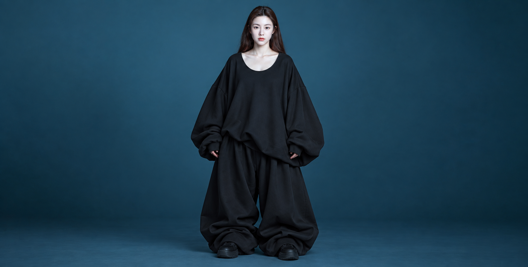 人物と背景を変えずに極端なオーバーサイズ服を編集