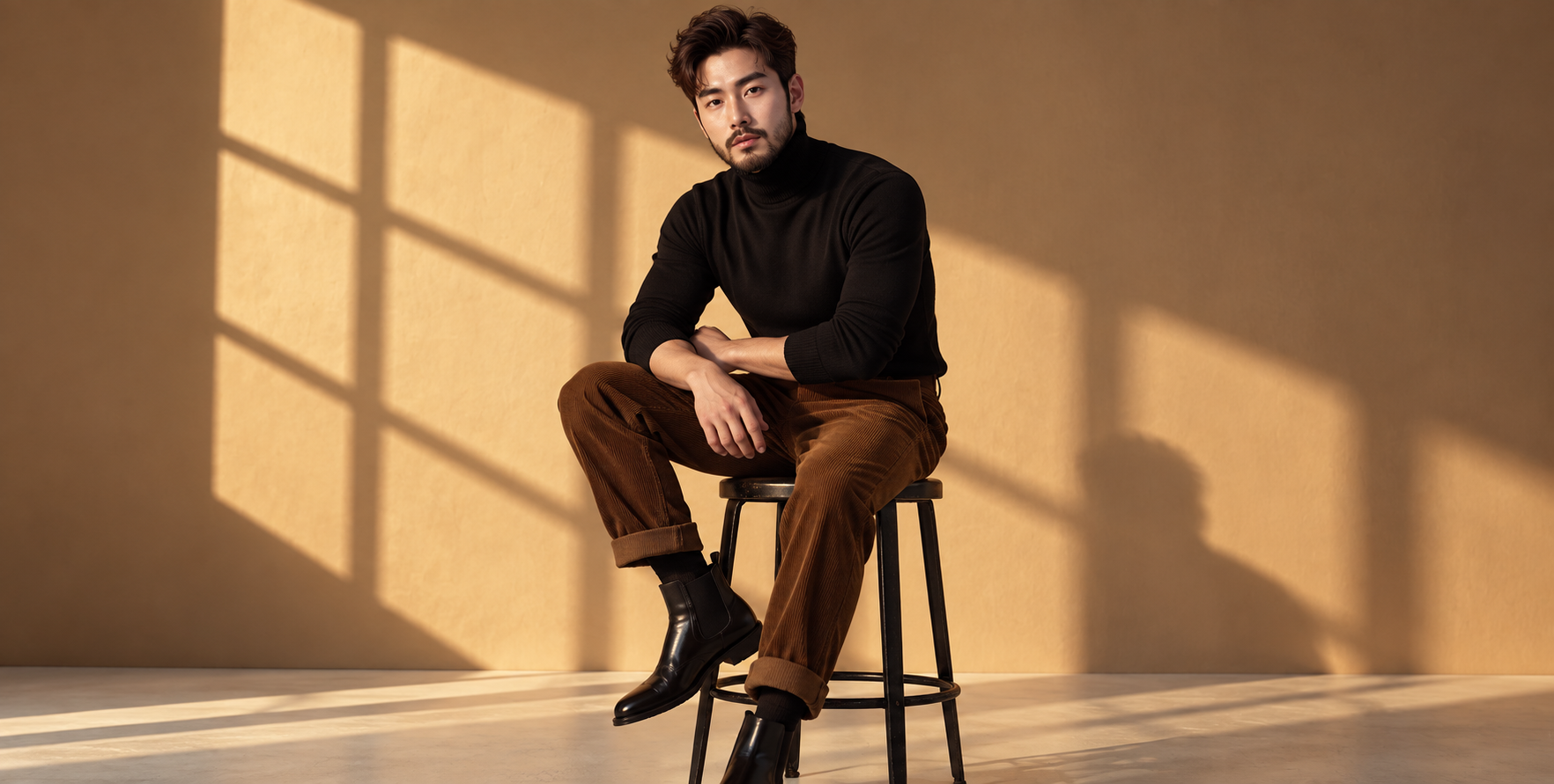 Gentleman's Elegance and Chiaroscuro in Golden Light