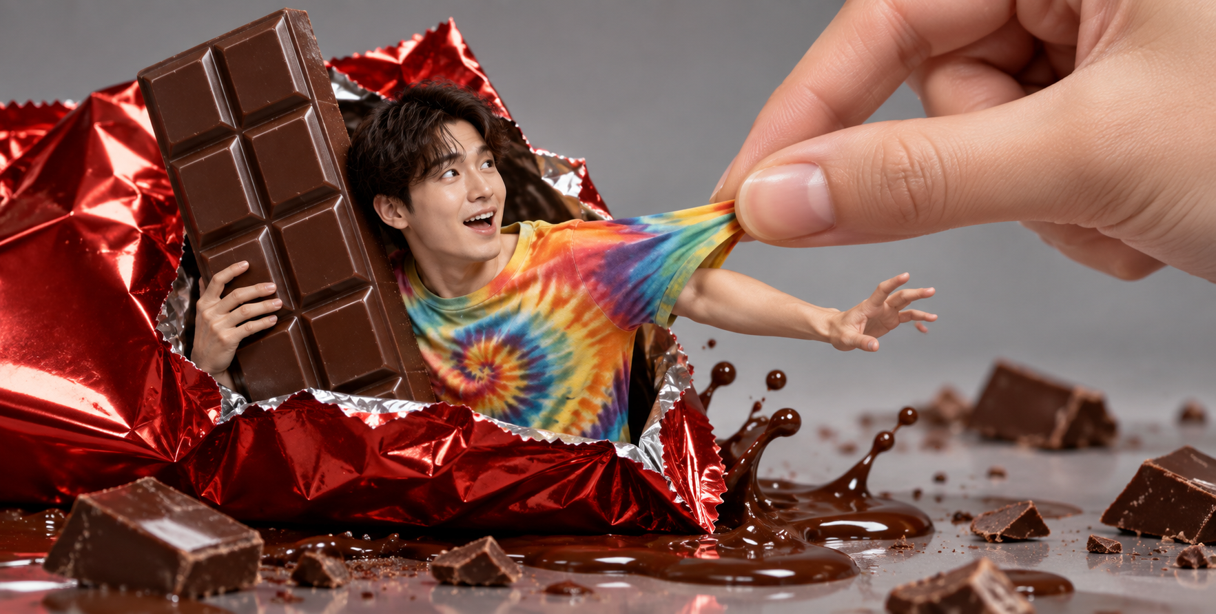 クリエイティブなチョコレート包装のポートレート写真