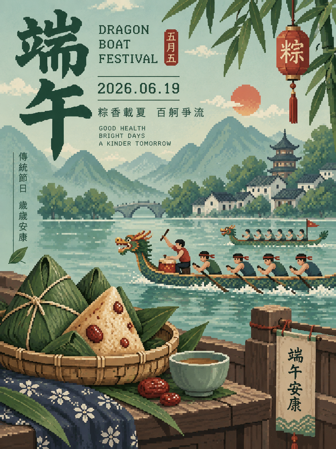 Affiche pixel de célébration du Festival des bateaux-dragons 2026