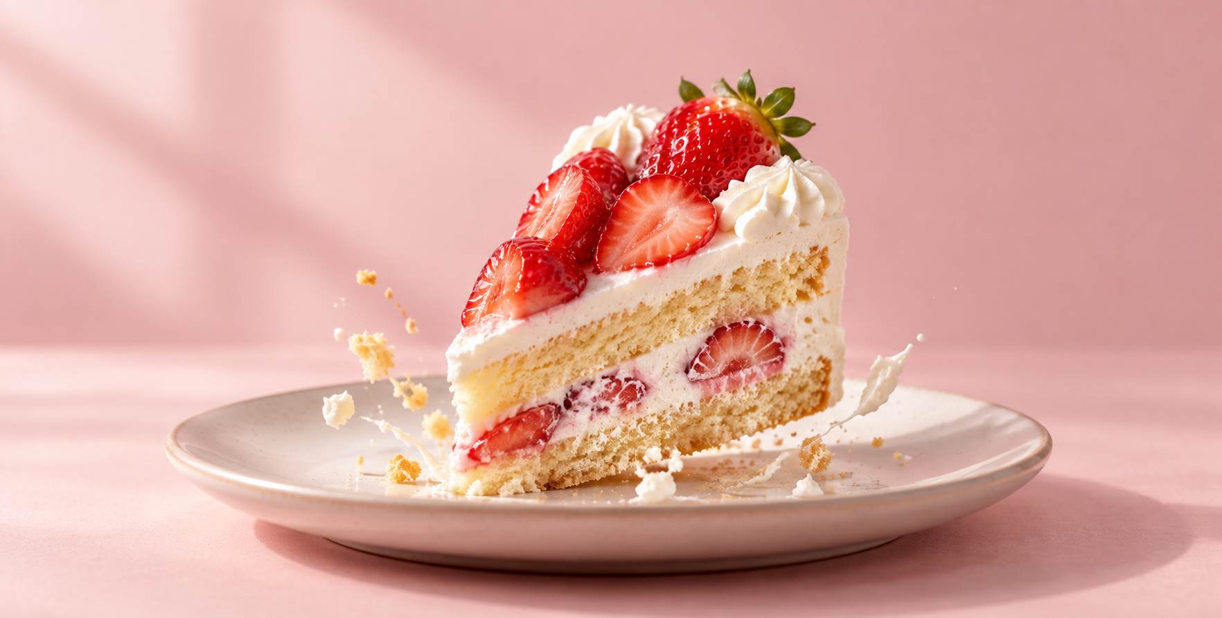 上品なデザートケーキが皿に落ちるリアルな写真