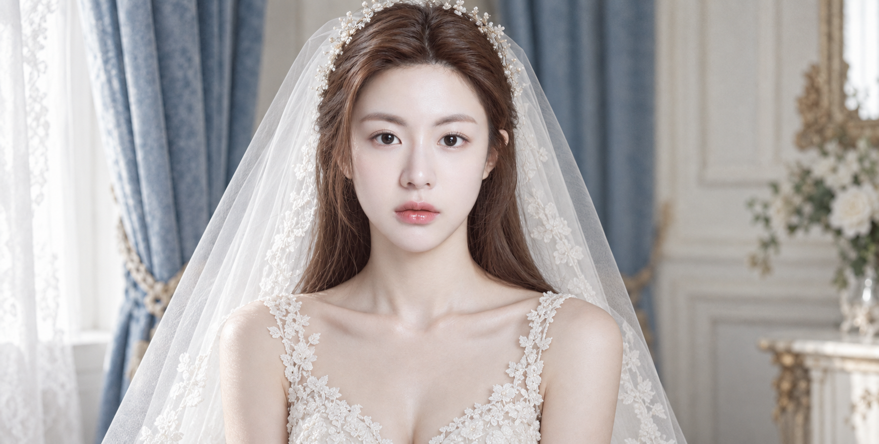 Ethereal Realistic Bridal Portrait in Wedding Dress - Texture and Color Atmosphere