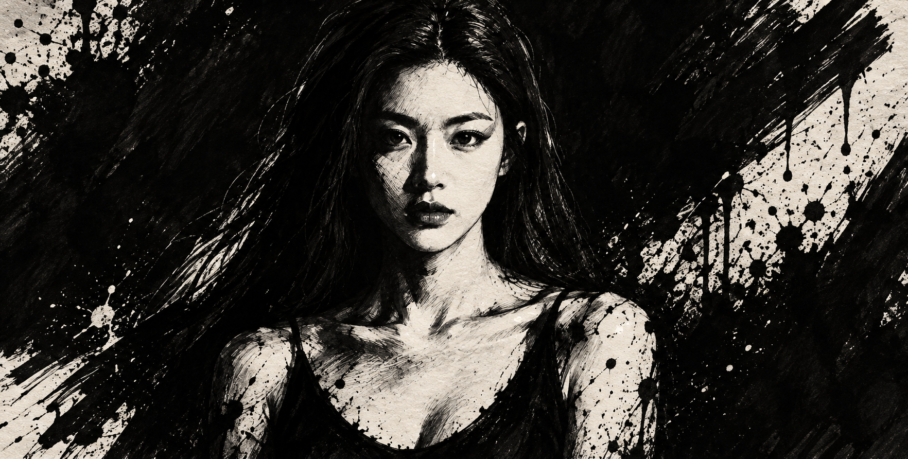 Portrait noir à l'encre en clair-obscur extrême