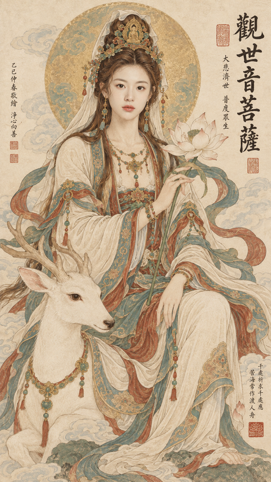 Traditional Chinese Fine-Line Heavy-Color Deity Hanging Scroll Template
