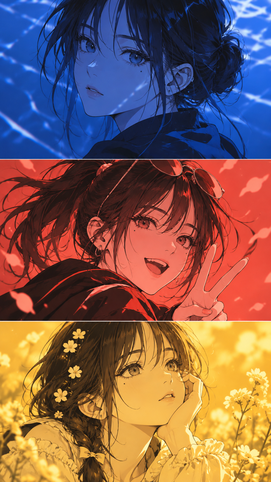 三联漫画角色情绪色彩设定海报