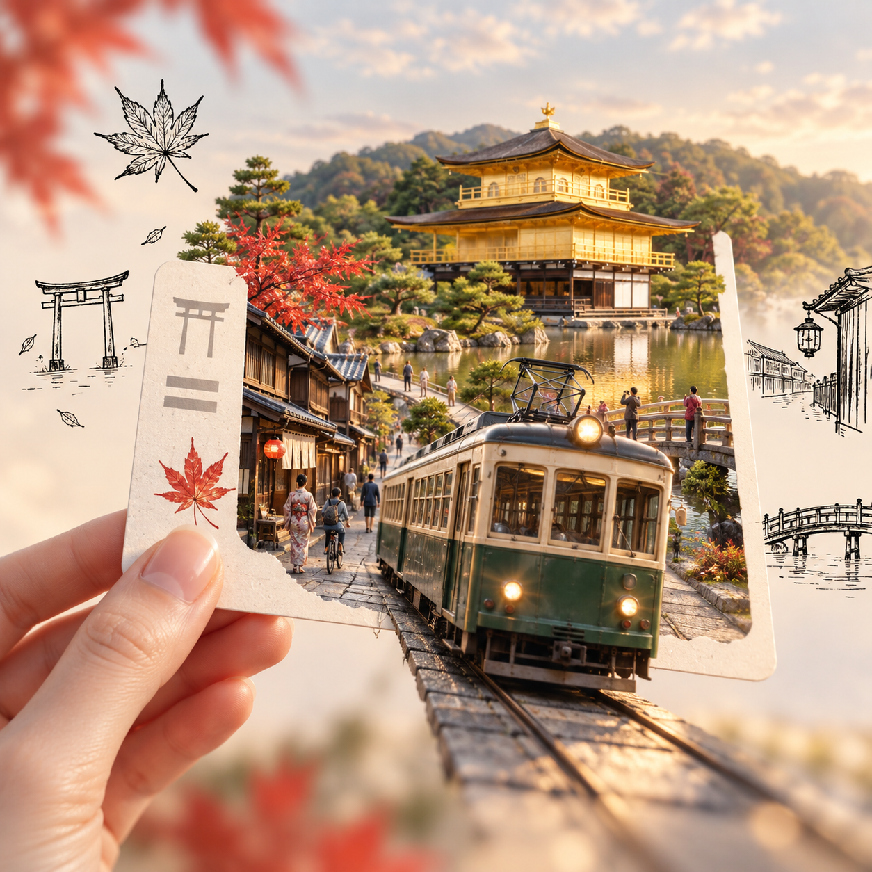 都市チケットのミニチュア景観旅行アートイラスト