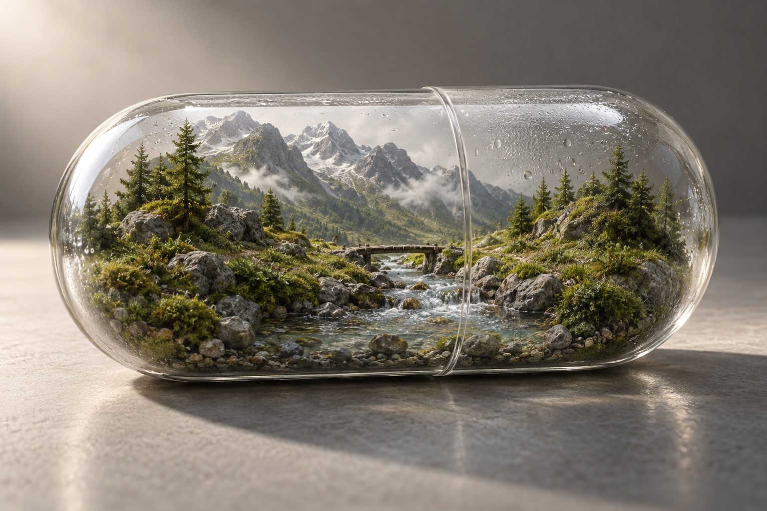 Paysage miniature sans personnages dans un récipient transparent