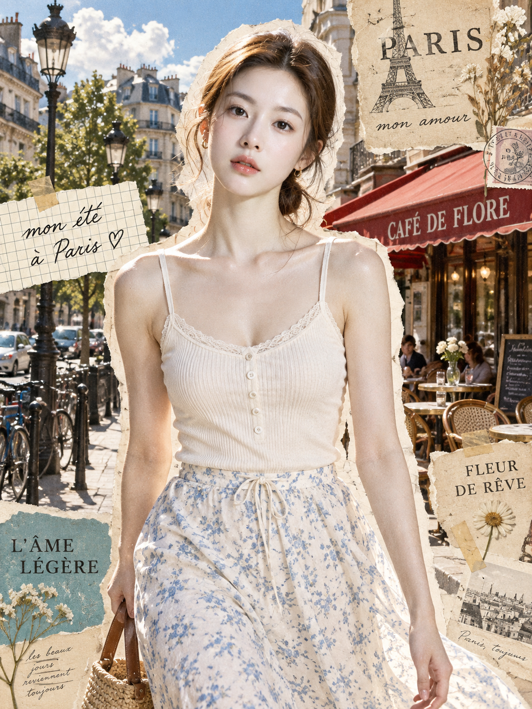 Paris Summer Photorealistic Collage with Paper Scraps