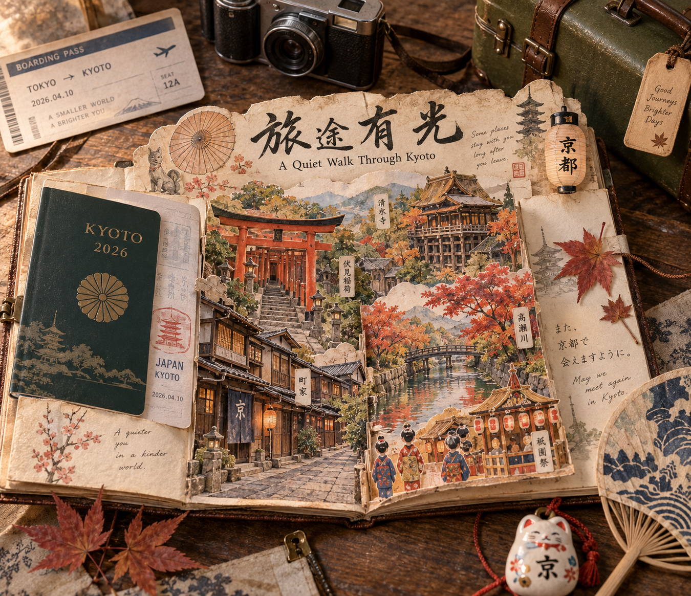 手绘旅行手帐立体水彩插画