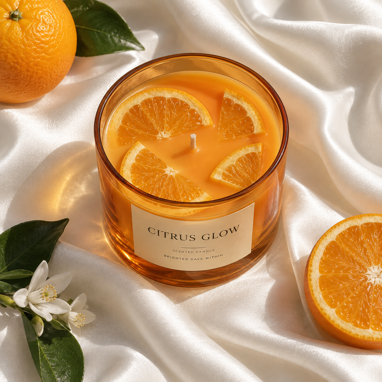 Nature morte de bougie en verre à l'orange CITRUS GLOW