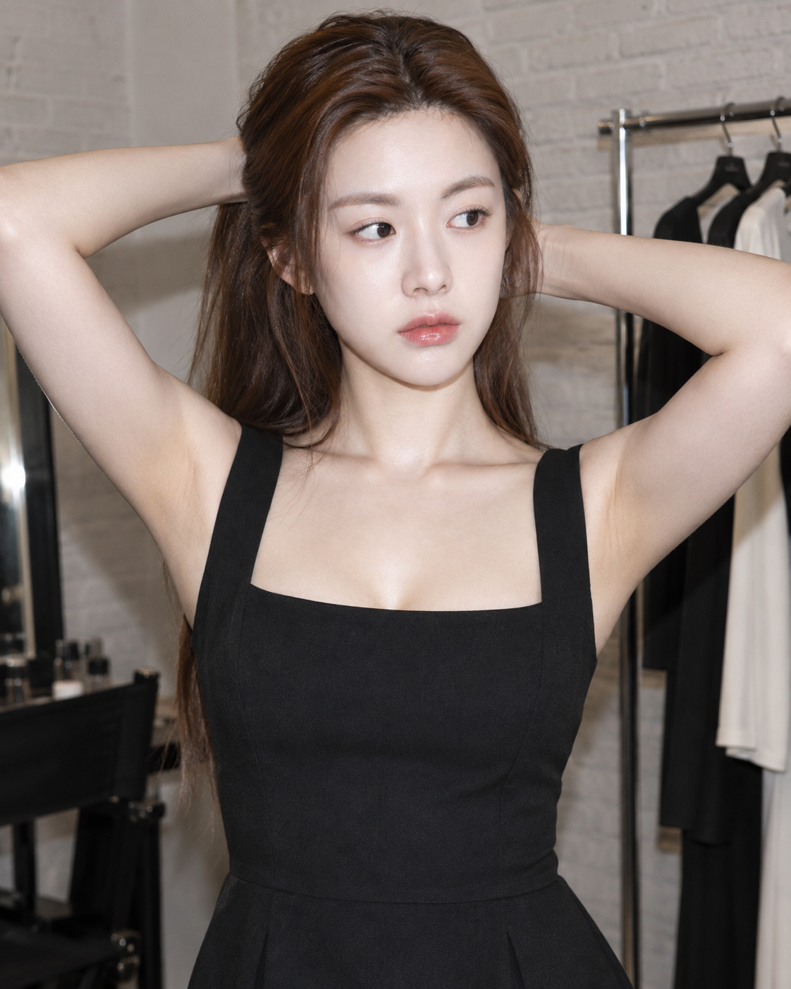 Black Elegant Backstage Fashion Portrait in Direct Flash