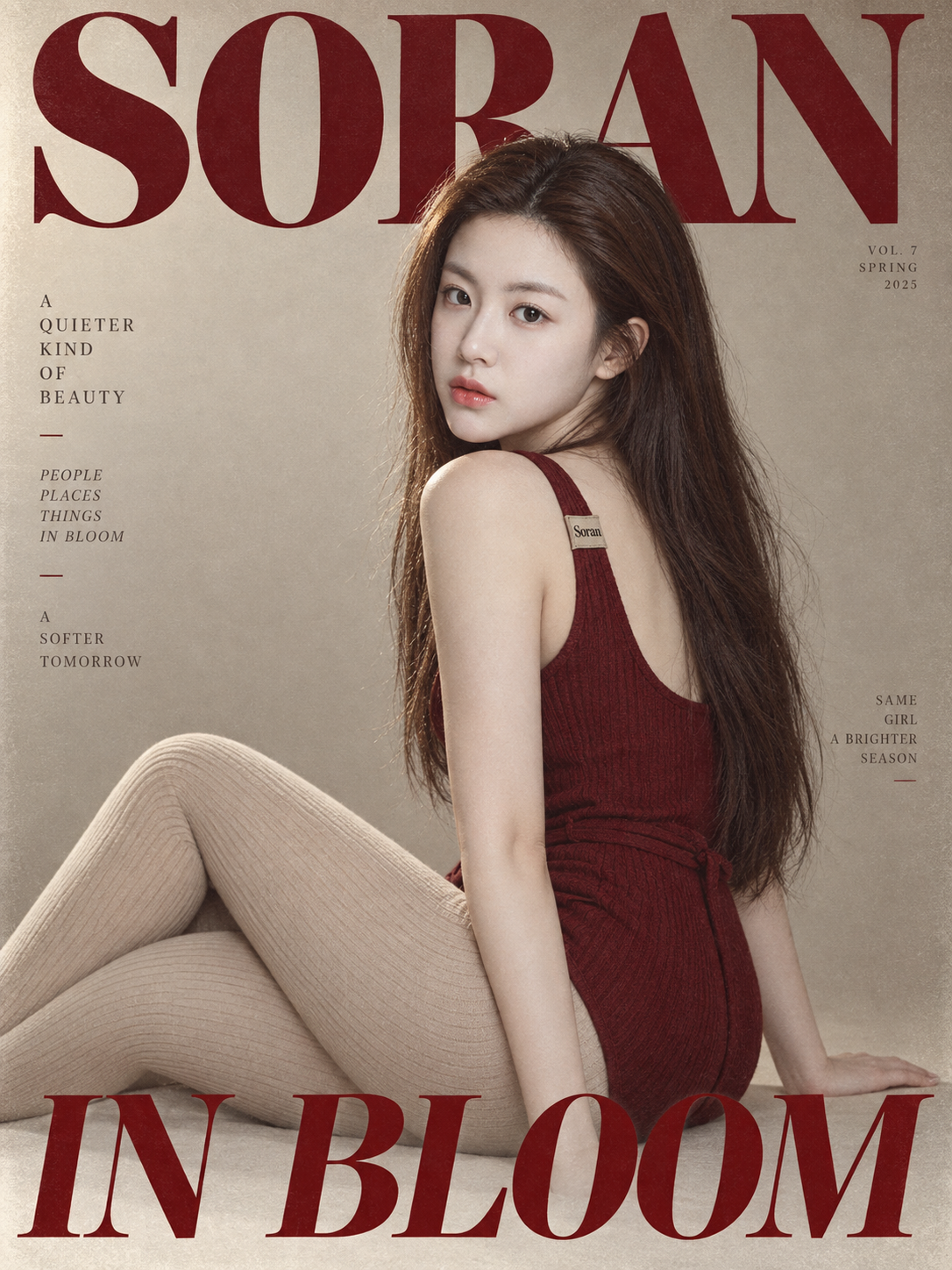 Couverture de magazine de mode vintage : Soran en rouge se retournant