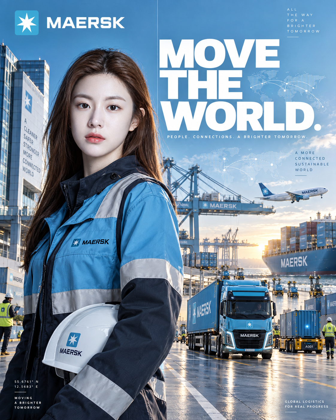 Affiche visuelle de la marque logistique haut de gamme mondiale Maersk