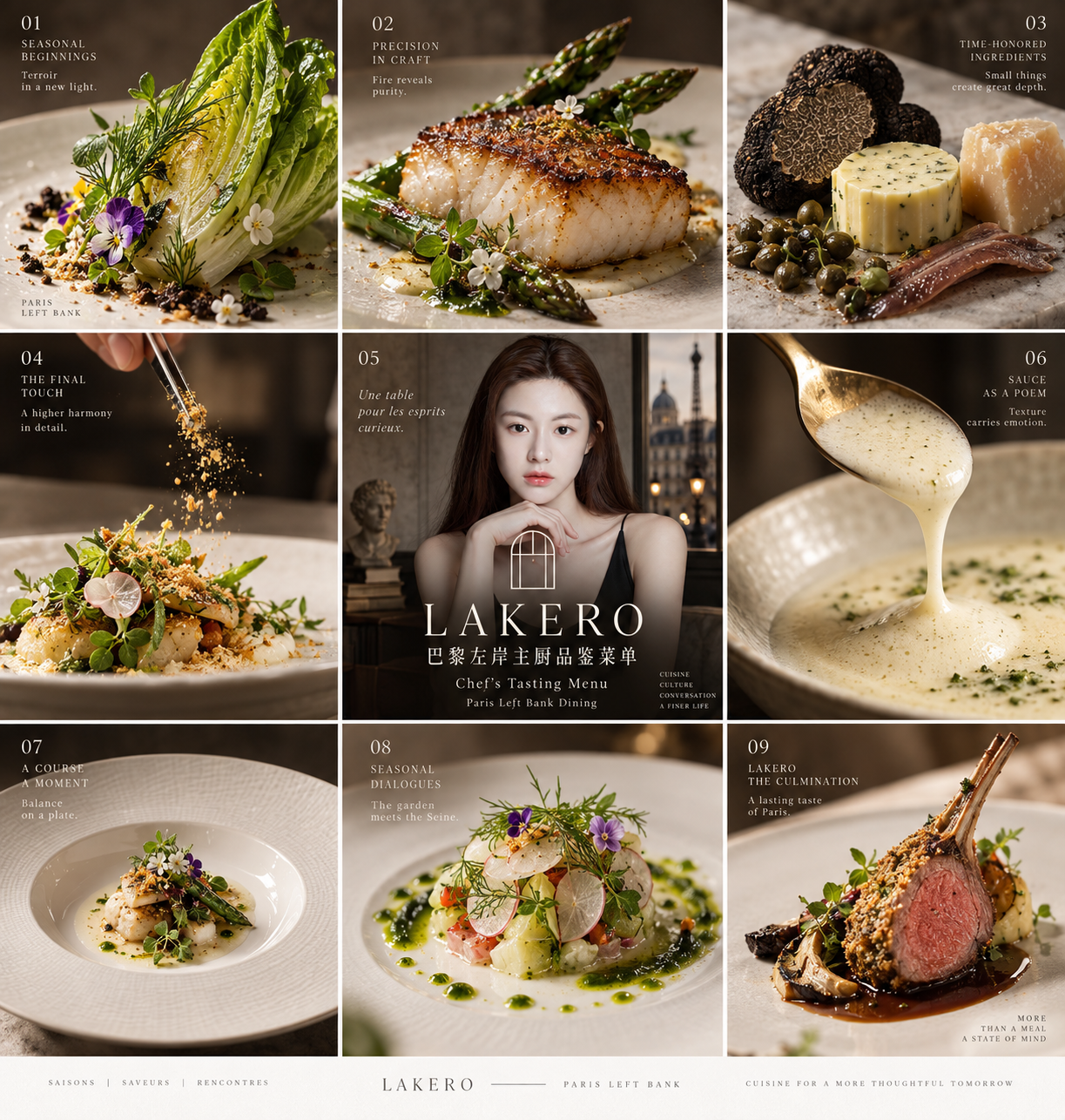 Paris Left Bank Chef's Tasting Menu Nine-Grid Poster