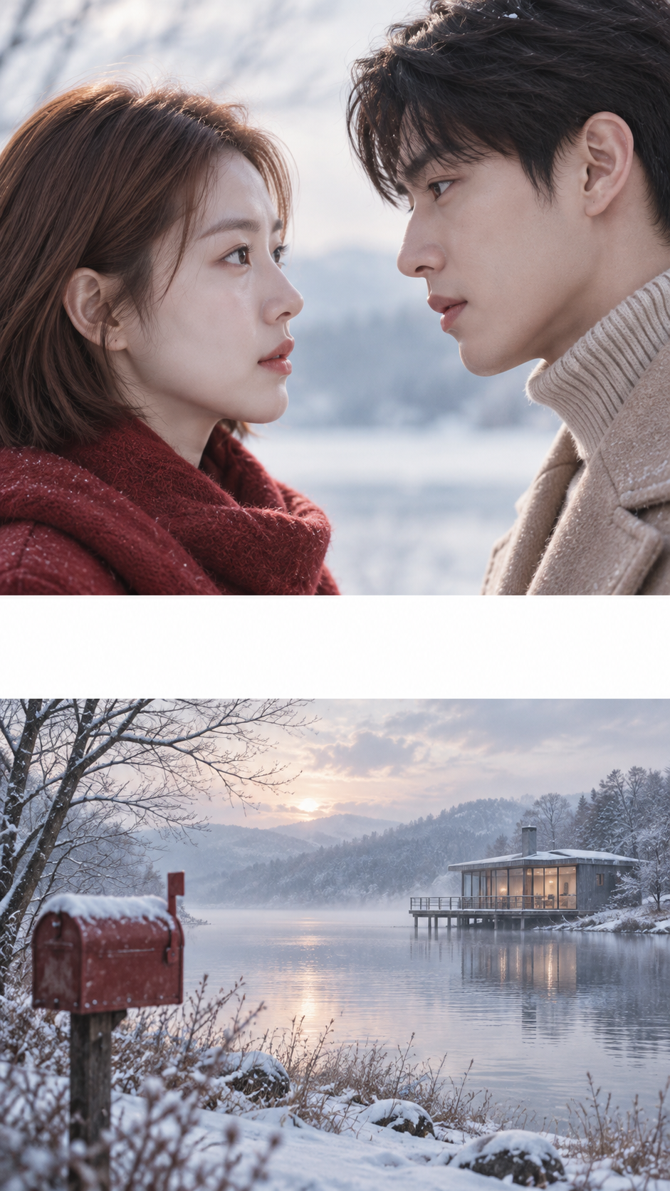Lovers' Gaze by the Winter Lake: A Cinematic Poster