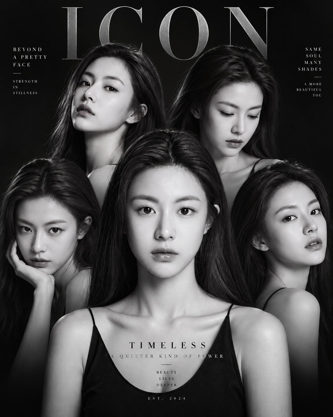 Minimalist Black and White Fashion Magazine Layered Portrait Photography