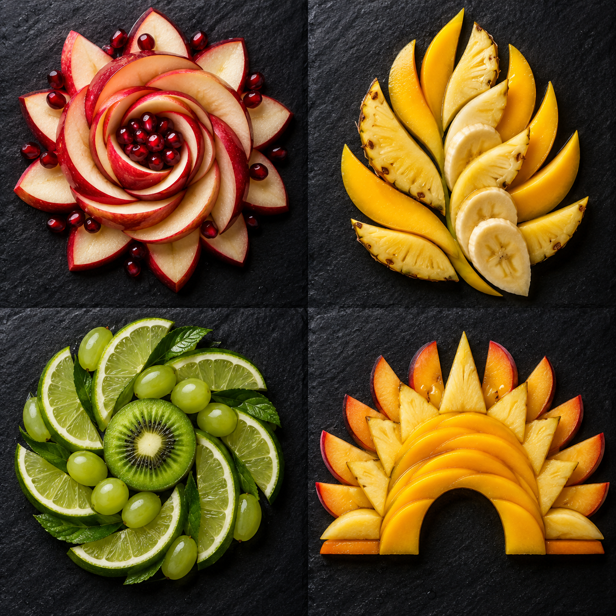 Affiche originale en grille de badges de tranches de fruits frais