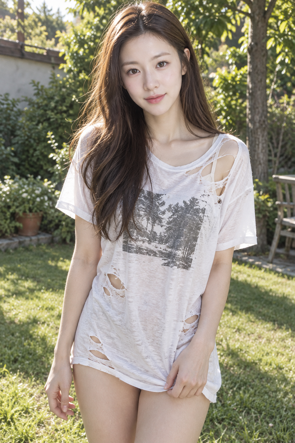 Japanese Magazine-Style Portrait of a Girl in a Sunlit Garden