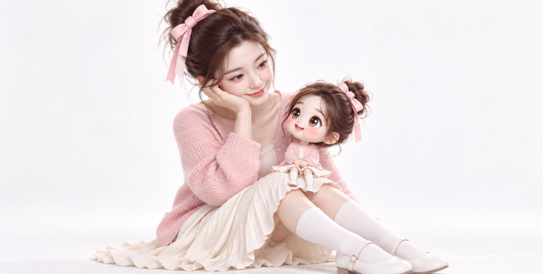 少女とちび人形の夢幻癒し3Dポートレート