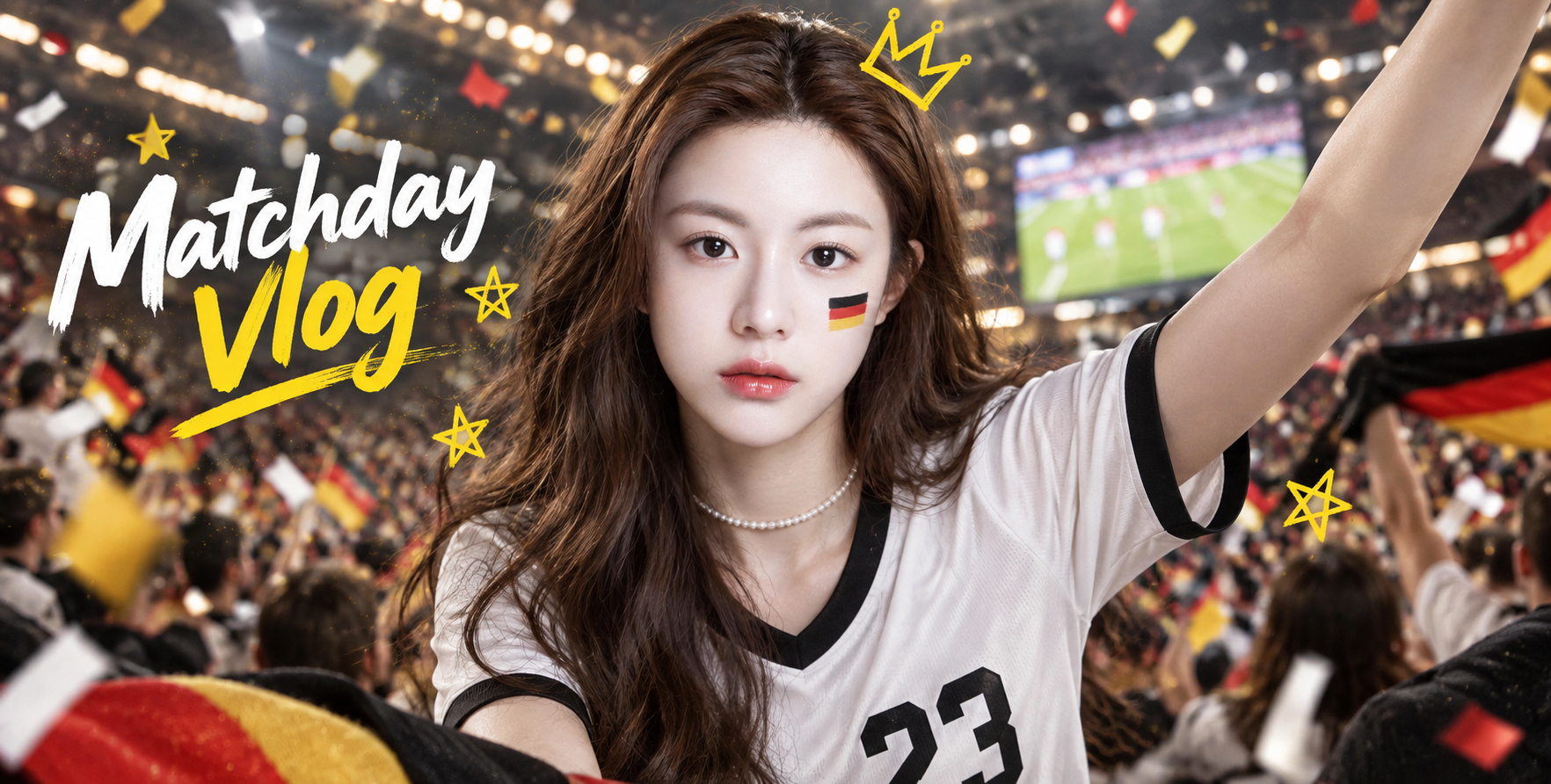大人の女性サッカーファンのダイナミックポートレートポスター