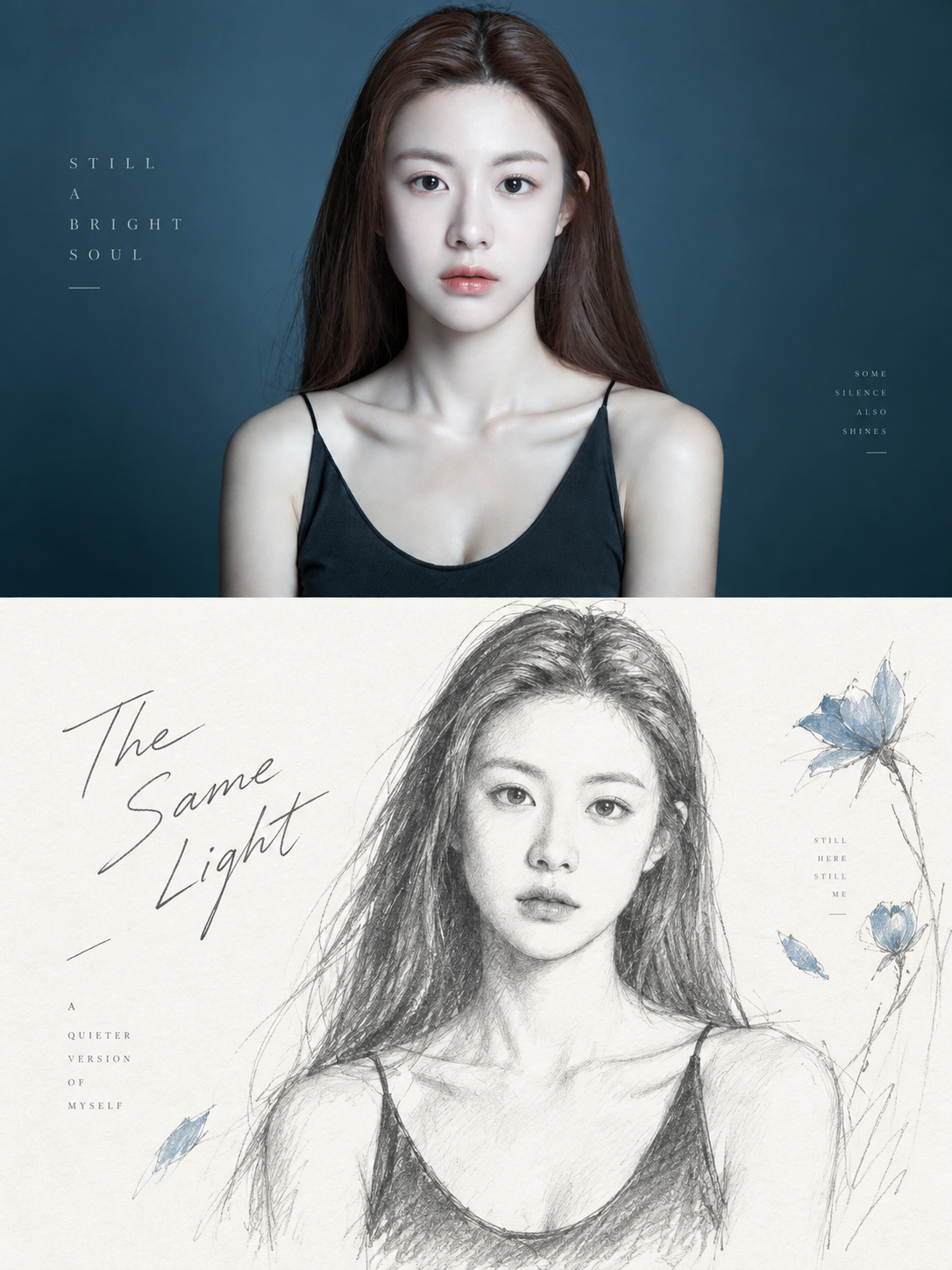 Art Magazine Style Photo to Pencil Sketch Diptych Poster Design