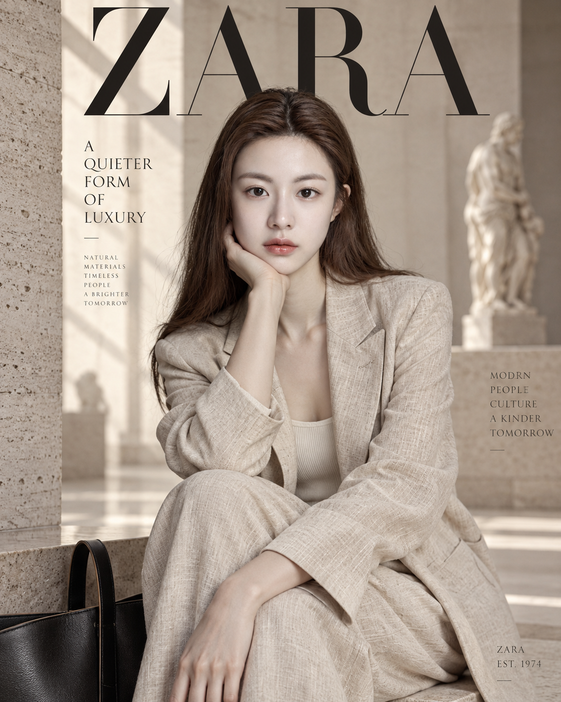 ZARAハイファッション雑誌表紙レイアウトのプロンプト