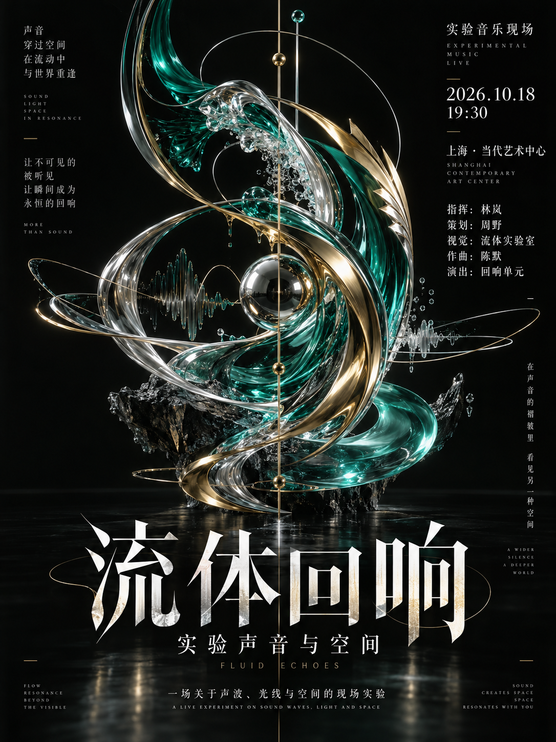Poster sự kiện tiếng Trung với chất lỏng 3D cho nhạc thử nghiệm — AI image creation