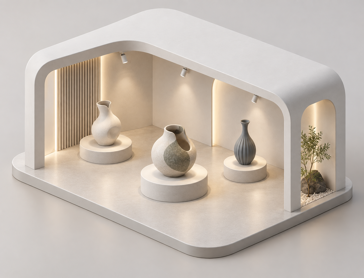 ミニマル3D等角展示空間ミニチュアモデル