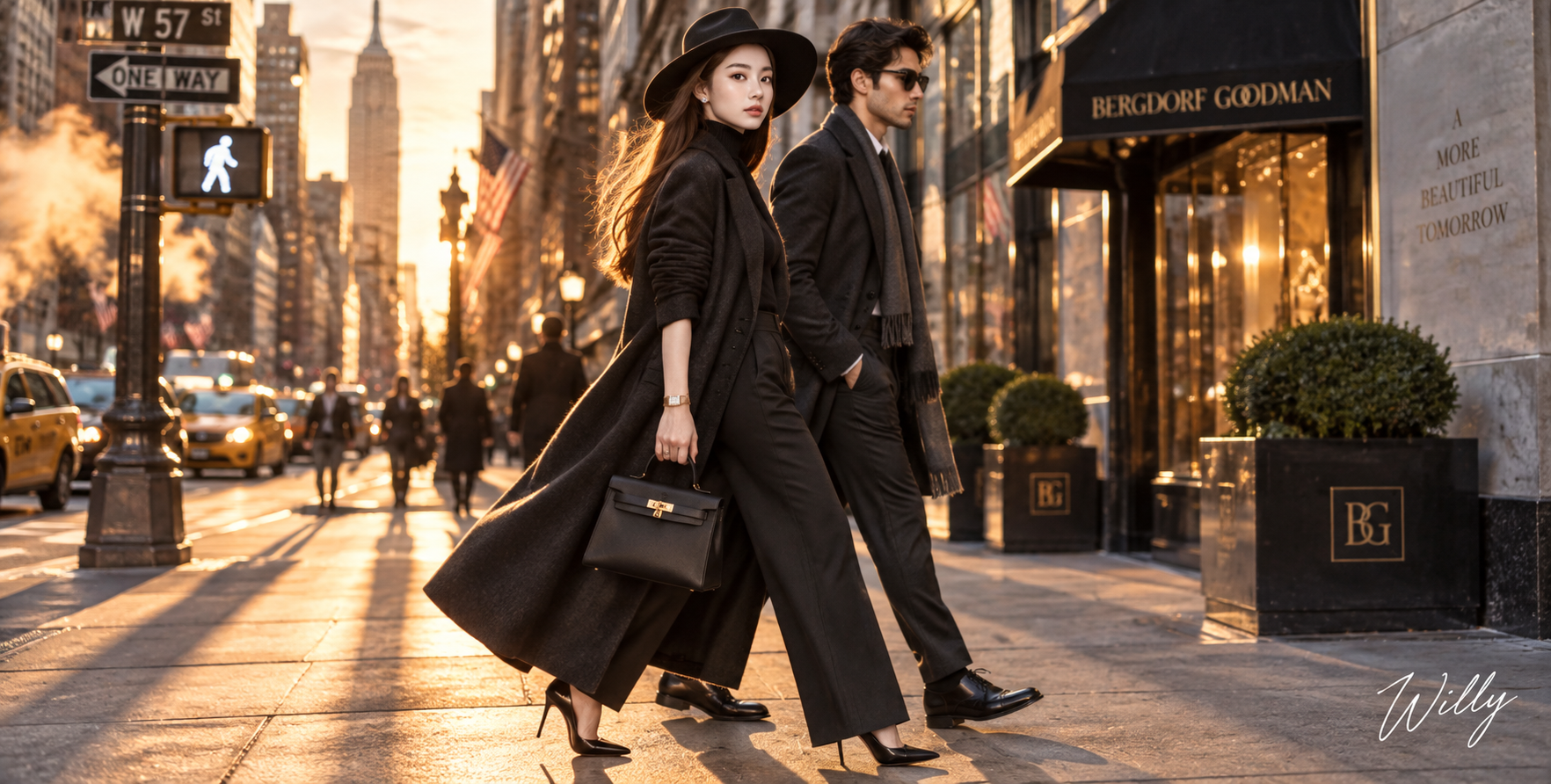 Golden Hour of a Luxury Fashion Couple on New York Streets