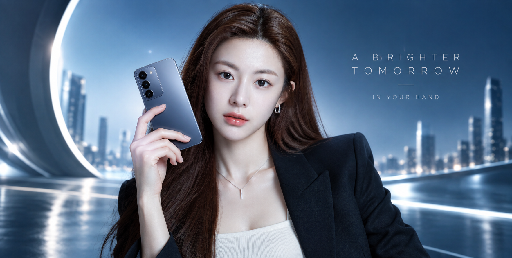 ハイエンドスマホのテックファッション広告ポスター