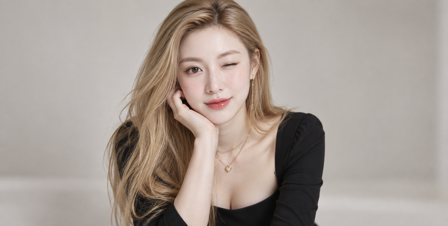 Portrait en studio d'une femme adulte blonde aux taches de rousseur
