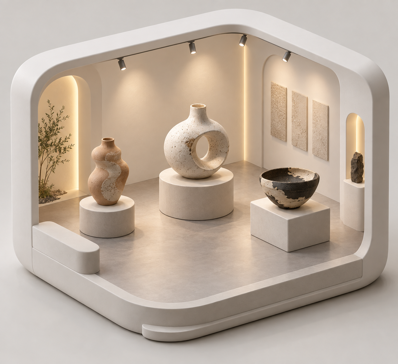 Minimalist 3D Isometric Exhibition Space Miniature Model — AI image creation