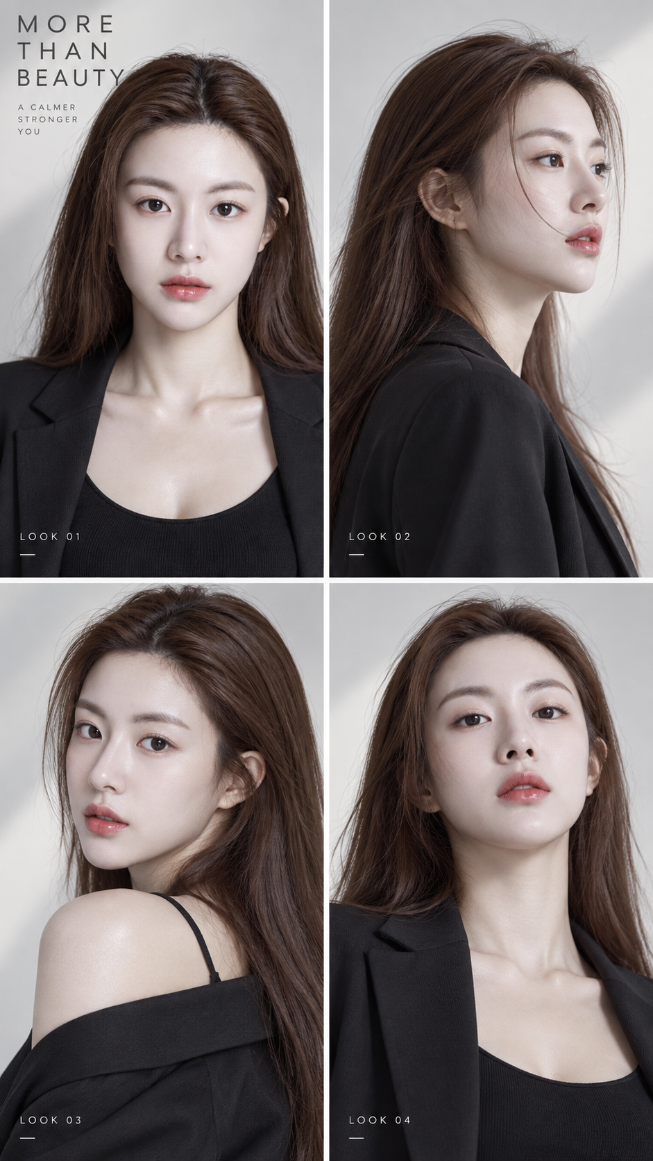 Série de portraits de mode coréens adultes en quatre grilles