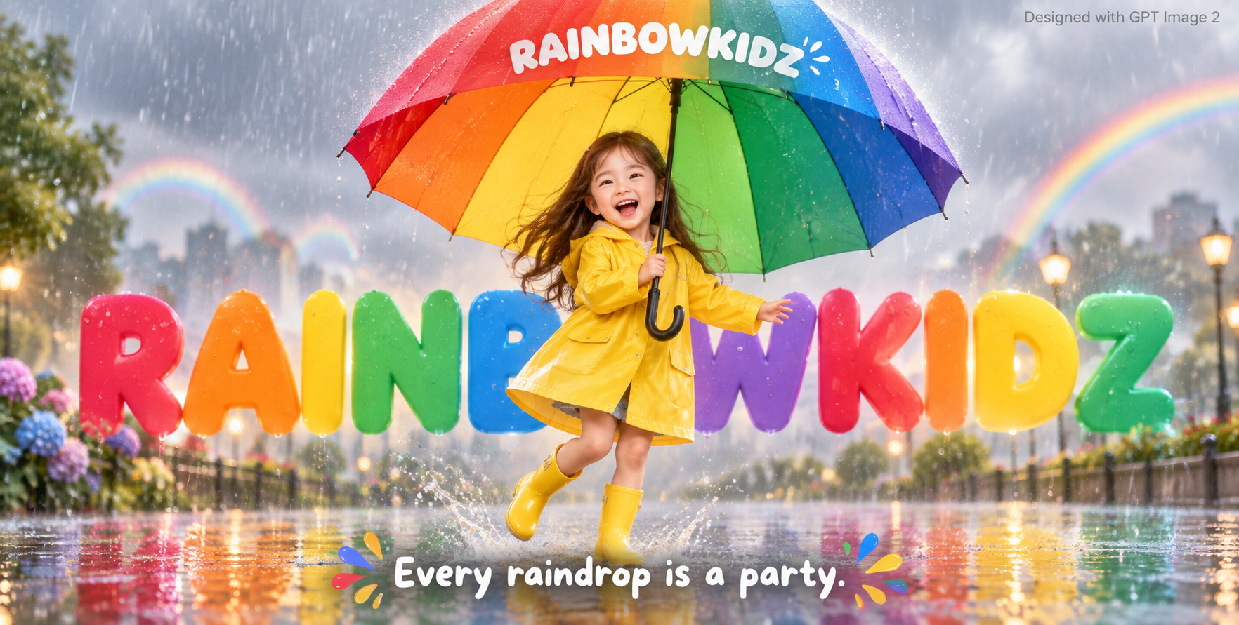 Affiche publicitaire joyeuse pour enfants un jour de pluie