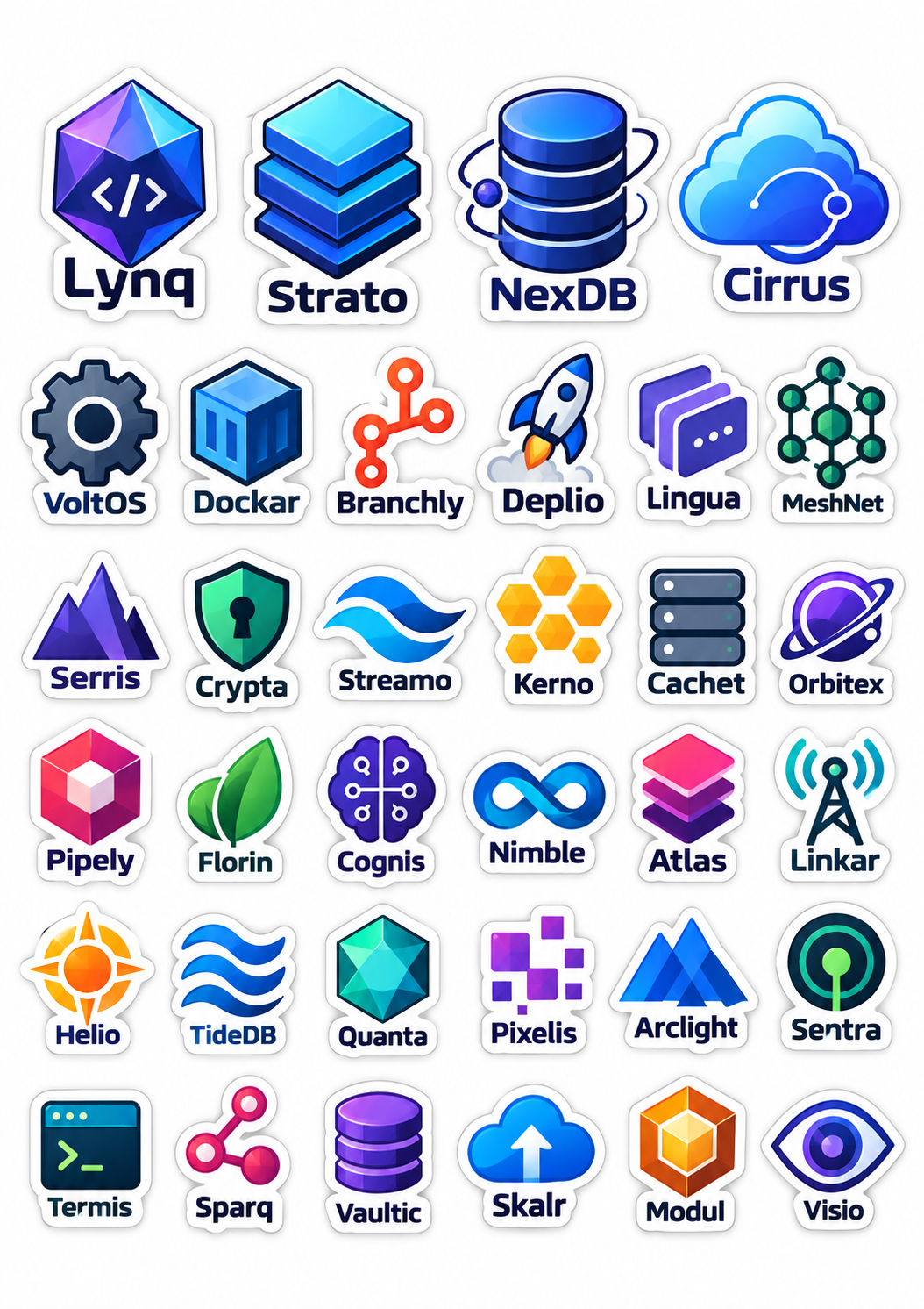 Planche d'autocollants A4 badges tech full-stack originaux