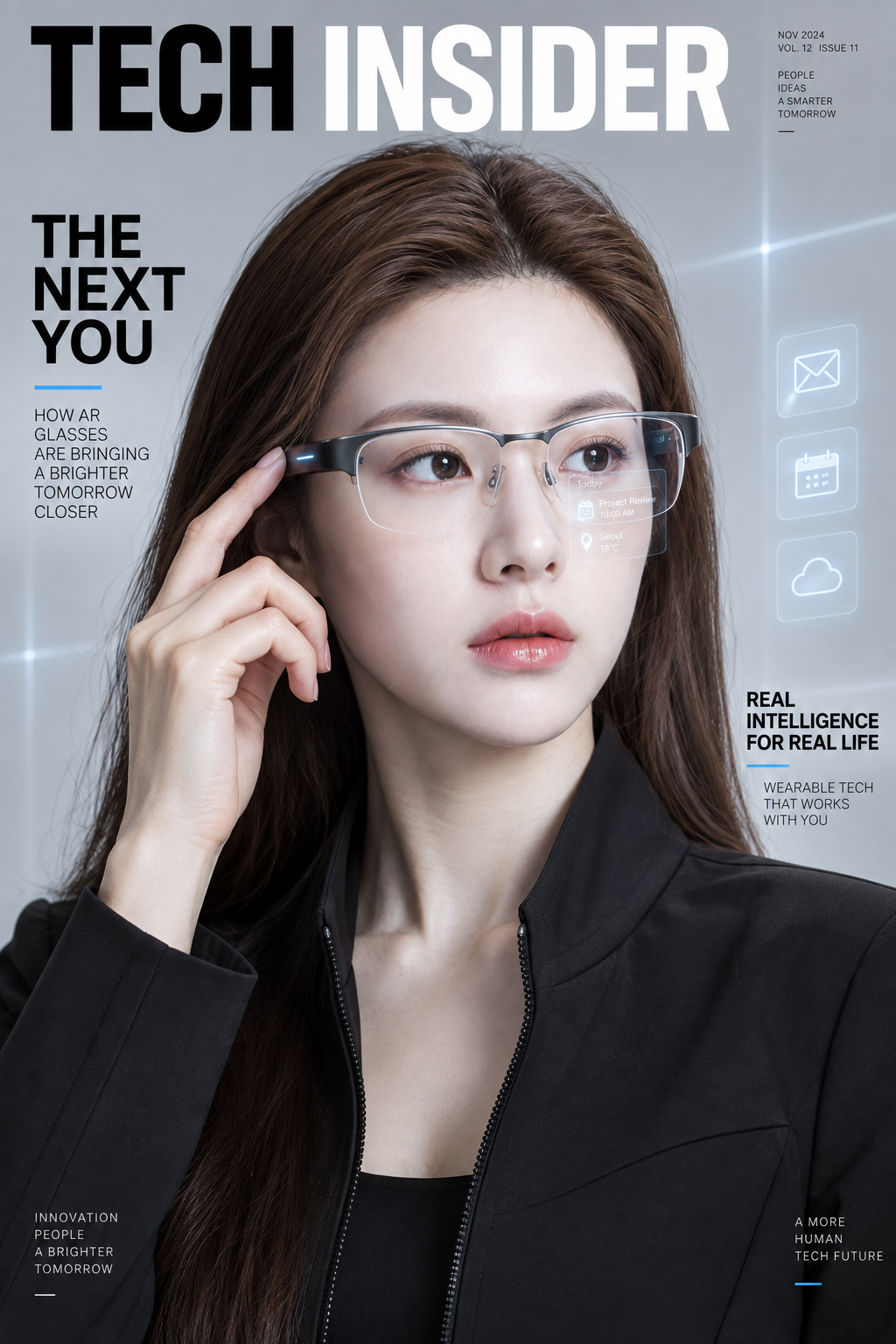 ミニマルテックなARグラスの雑誌表紙