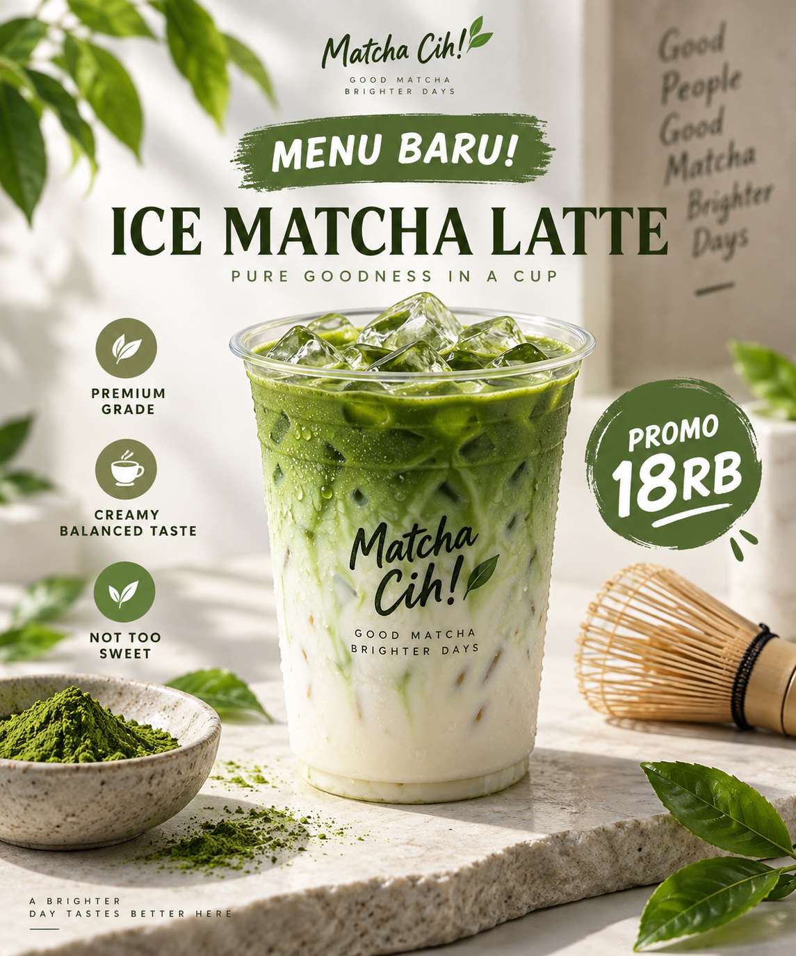 Áp phích quảng cáo tối giản cao cấp cho matcha latte đá