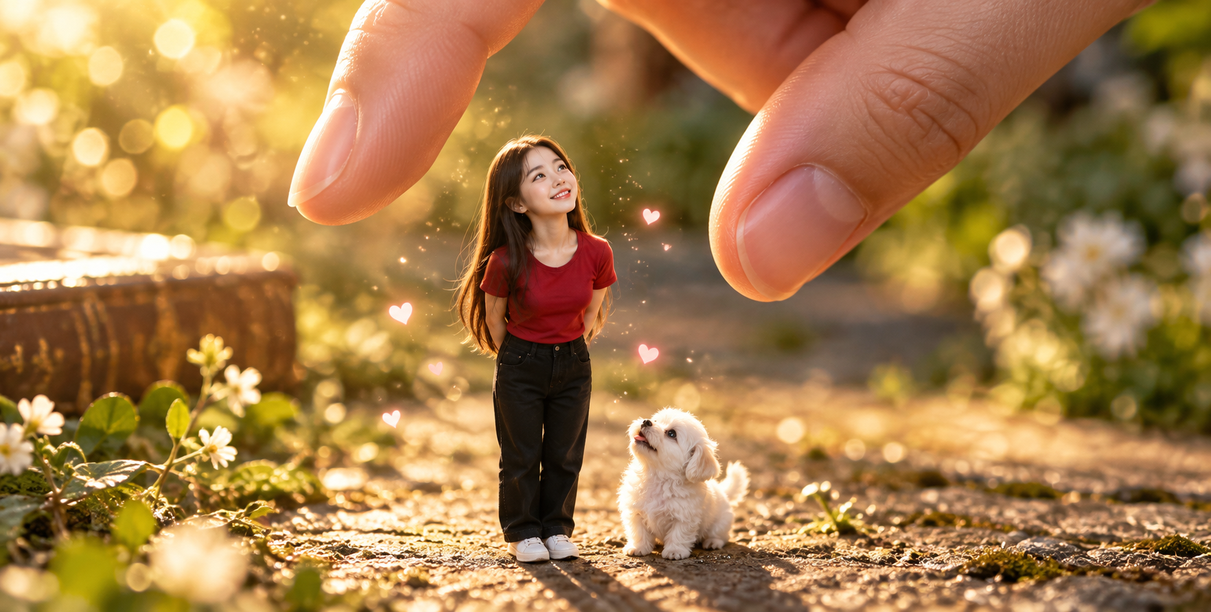 Thế giới tí hon: cô bé áo đỏ và chú chó con