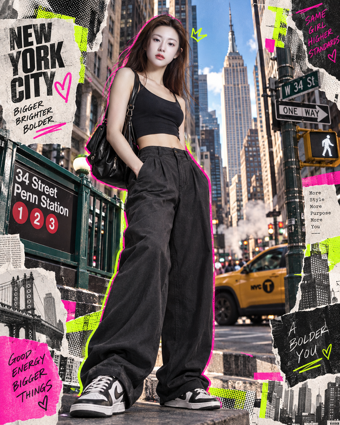 Collage thời trang đa phương tiện về người phụ nữ đô thị hiện đại cá tính