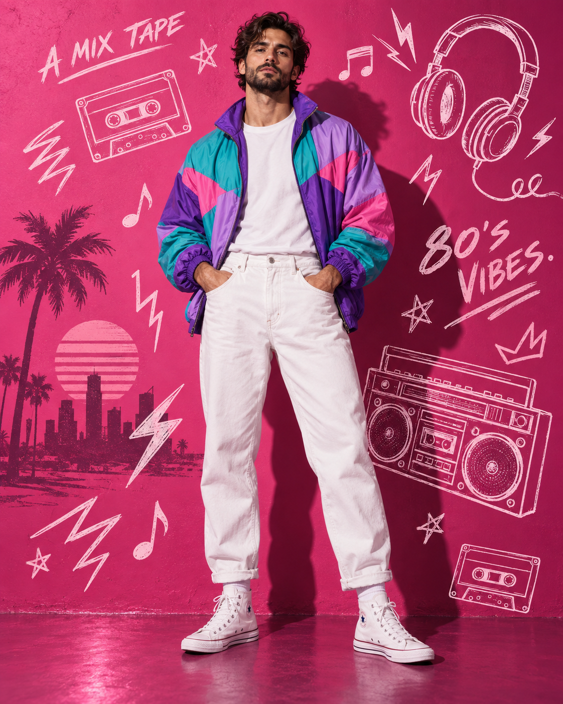 Affiche éditoriale de mode sportive rétro des années 80