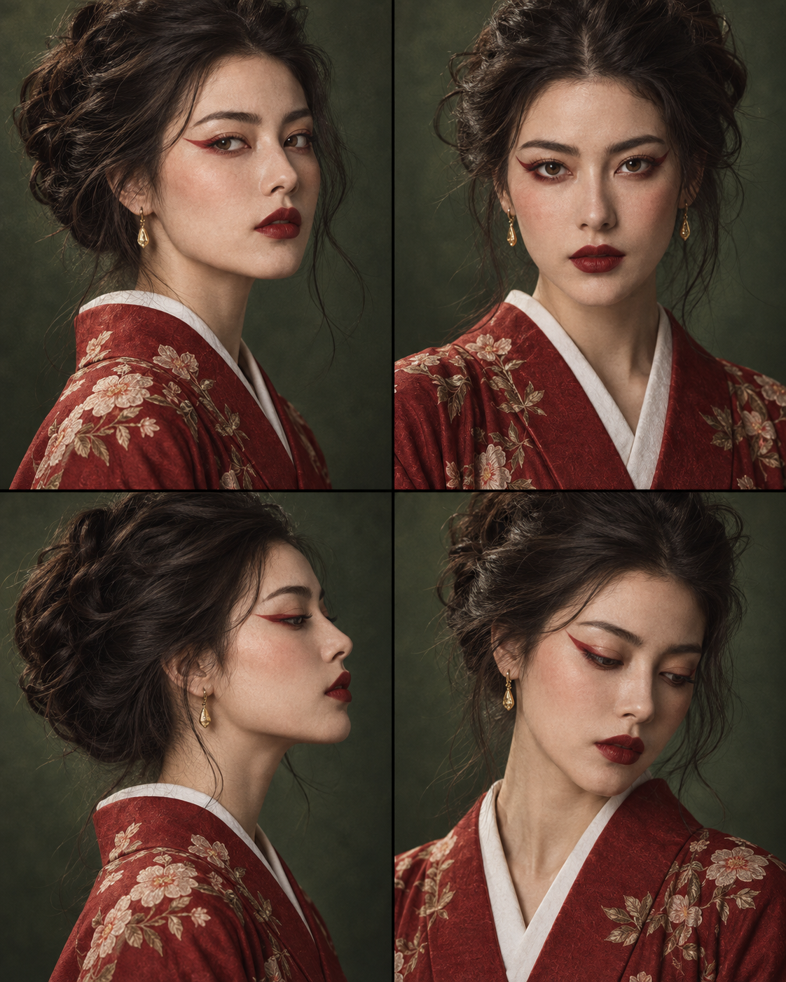 Élégance peinte en rouge : portrait de haute couture orientale