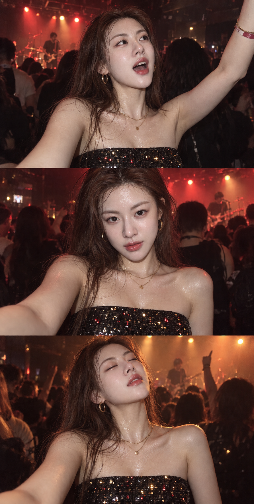 Collage cô gái cá tính áo ống đen đính sequin tại concert