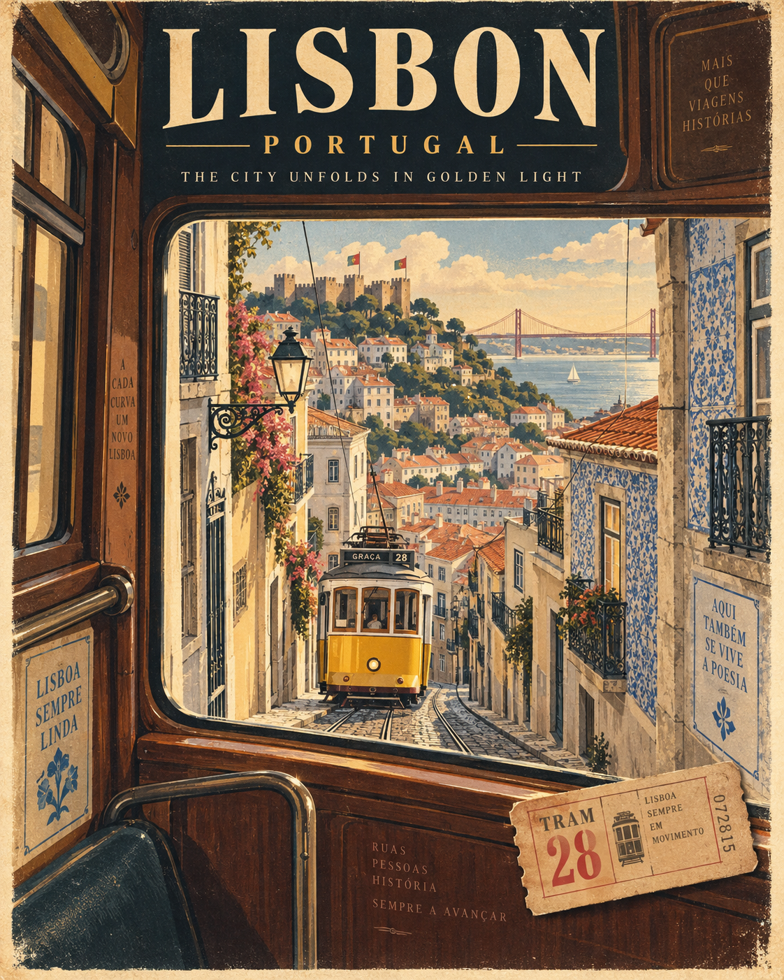 リスボンのヴィンテージ路面電車旅行ポスター