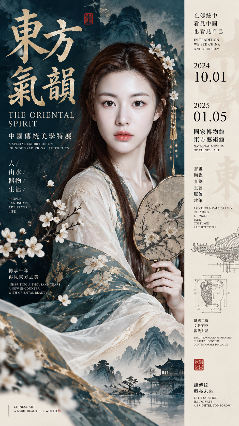 Affiche d'exposition à trois colonnes de culture orientale — AI image creation