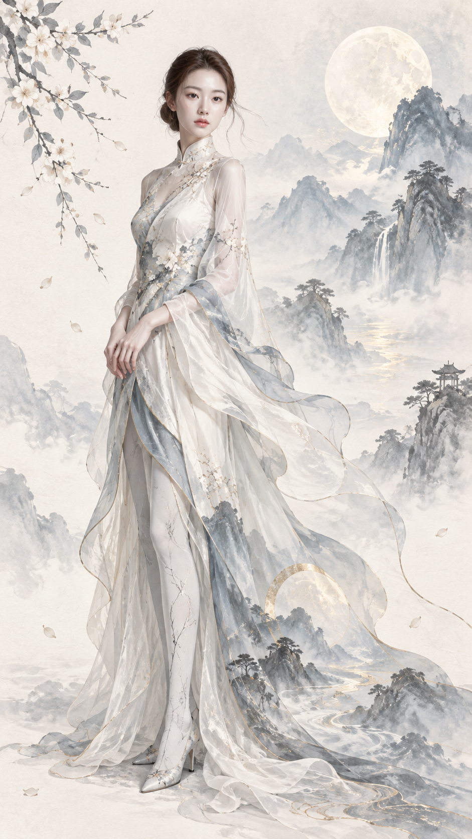 Modern Eastern Haute Couture Ink Fashion Illustration